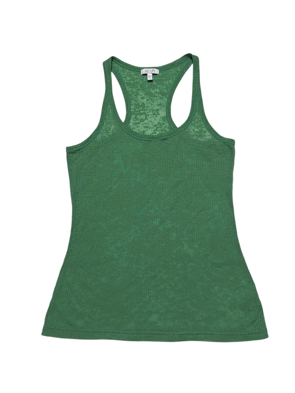 Y2K dELiA’s Tank Top Women’s L Green Burnout Racerback Sleeveless Undershirt
